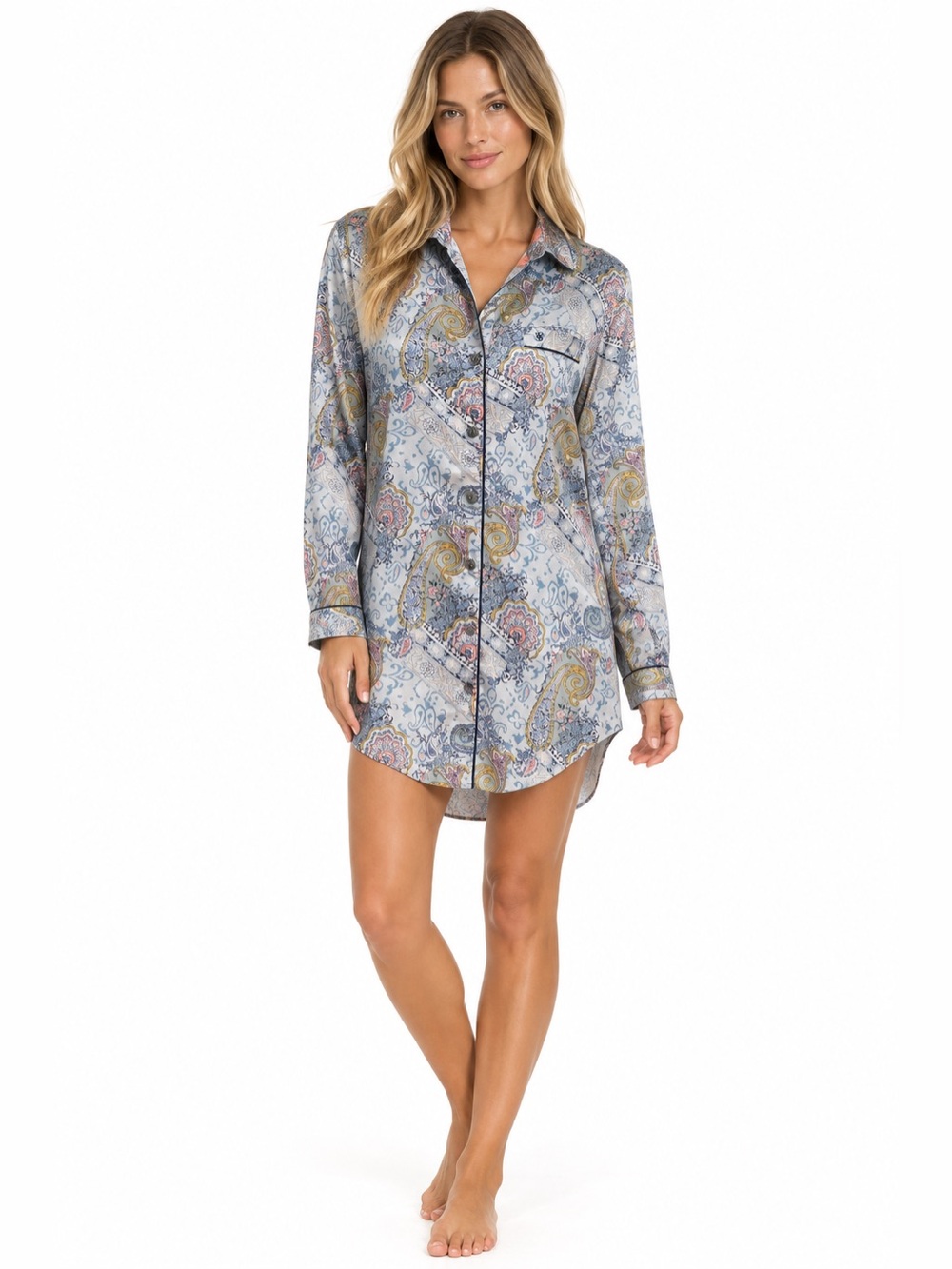 Victoria’s Secret Gold Label XS Paisley Satin Sleep Shirt Nightgown Blue Floral